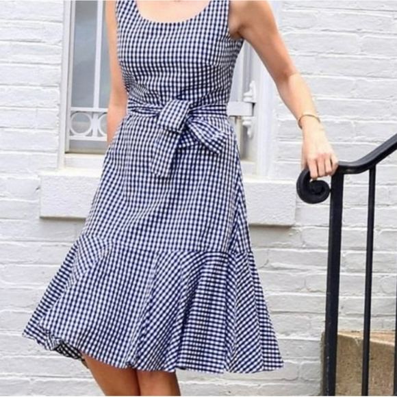 J. Crew Gingham A Line Midi Dress Belted Size 6P - Picture 15 of 15